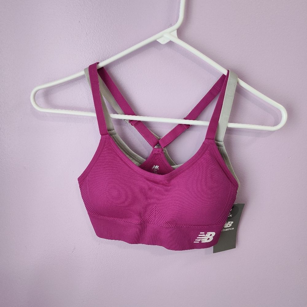 New Balance Sports Bras Womens S/P 2 pack Fuchsia and Light Grey